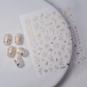 Gold Bamboo Nail Stickers, Oriental Inspired Nail Art Decals, Bird Design for DIY Nail Accessories 091