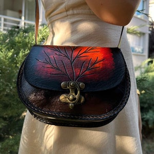 Handmade Mini Orange Round Leather Bag - Genuine Leather, Small Shoulder Bag, Cute Crossbody Purse for Women