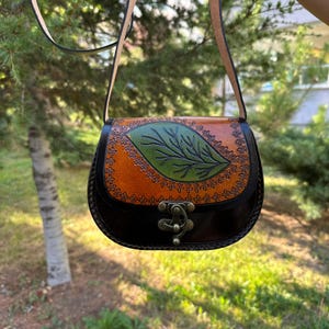 Handmade Mini Green Leaf Leather Bag - Genuine Leather, Small Shoulder Bag, Cute Crossbody Purse for Women