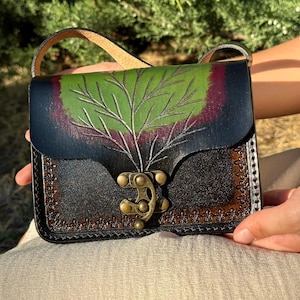 Handmade Mini Green Leather Bag - Genuine Leather, Small Shoulder Bag, Cute Crossbody Purse for Women