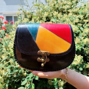 Handmade of Genuine Leather Classic Women&#39;s Bag Hand Paint Personalized Stylish Cross/Shoulder Strap Colorful Medieval Traditional Small Bag