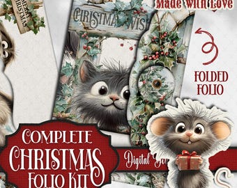 Christmas Folio Kit: Quirky Critters Printable Junk Journal with Pockets & Inserts | Fully Loaded Holiday Scrapbook Keepsake Download