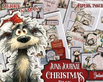 Christmas Quirky Critters Junk Journal Pack: Fully Loaded Paper Craft Printable Scrapbook Vintage Holiday embellishments | Digital Download