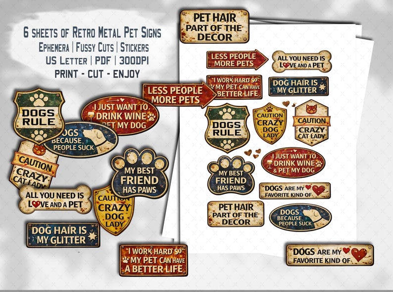 Retro Pet Tag Ephemera Signs: Pet Rescue Junk Journal - Scrapbook Fussy ...