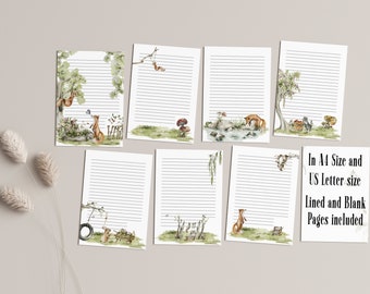 Woodland Stationery Set: Akvarellskrivpapper - Digital nedladdning för utskrift - A4/A5/US Letter-storlek
