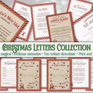 Lot de lettres Noël père Noël, lettre au père Noël, certificat de bonne liste, elfe sur l'étagère Notes, cartes, lettres de vacances téléchargement imprimable
