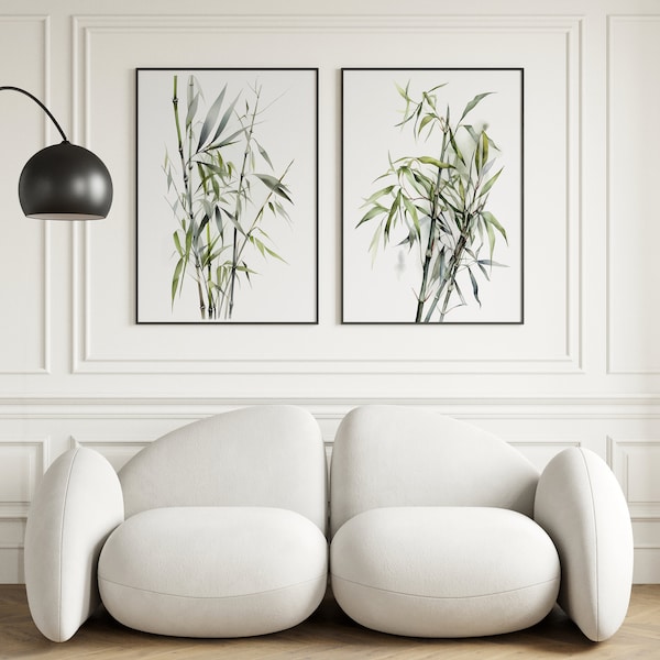 Set of 8 Simple Watercolor Bamboo Prints - Digital Download - Home decor - Wall art - Touch of Natural Floral Beauty, Minimalist Posters