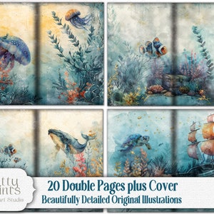 Under The Sea Junk Journal Scrapbook Mega Kit - Ocean Life Printable Bundle - Whales, Shark, Turtles, Dolphins, Sea Lions, Jelly Fish, Crabs, Octopus, coral
