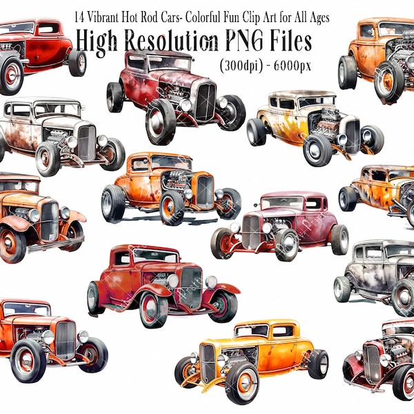 14 Timeless Classic Hot Rod Car PNG Images - Print, Cards, Collage, Junk Journal, American Cars, Muscle Cars, Nostalgic Automobiles