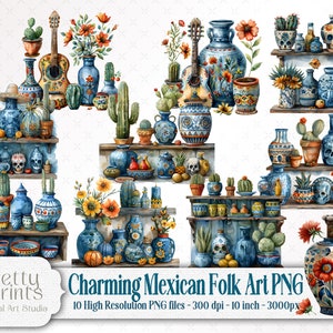 Vibrant Mexican Hispanic Folk Art PNG Illustrations, Printable Download, Holiday Scrapbook, Digital Craft, Card Making, Junk Journal