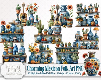 Vibrant Mexican Hispanic Folk Art PNG Graphics: Printable Download, Holiday Scrapbook, Digital Craft, Card Making, Junk Journal