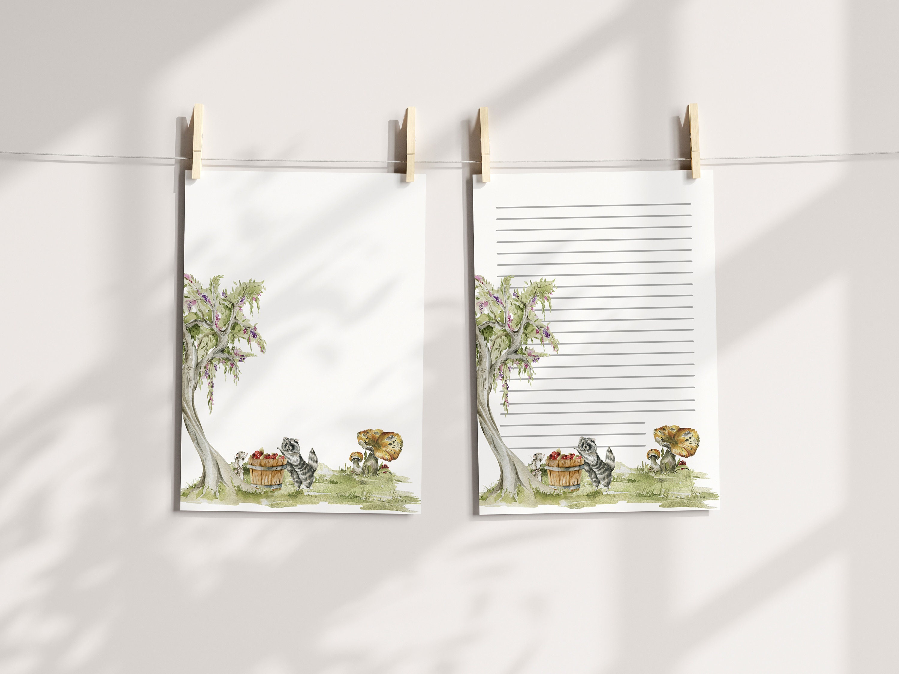 Woodland Stationery Set: Watercolor Writing Paper - You Print Digital ...
