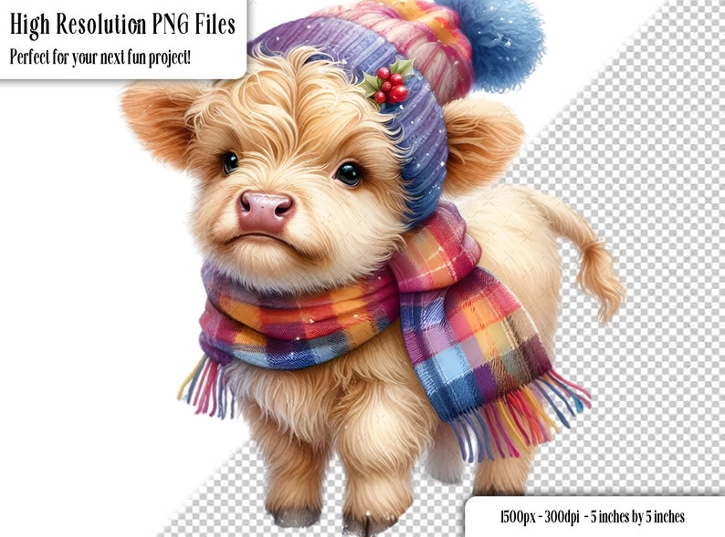36 Cute Seasonal Highland Cow PNG Clip Art Bundle, Instant Printable ...