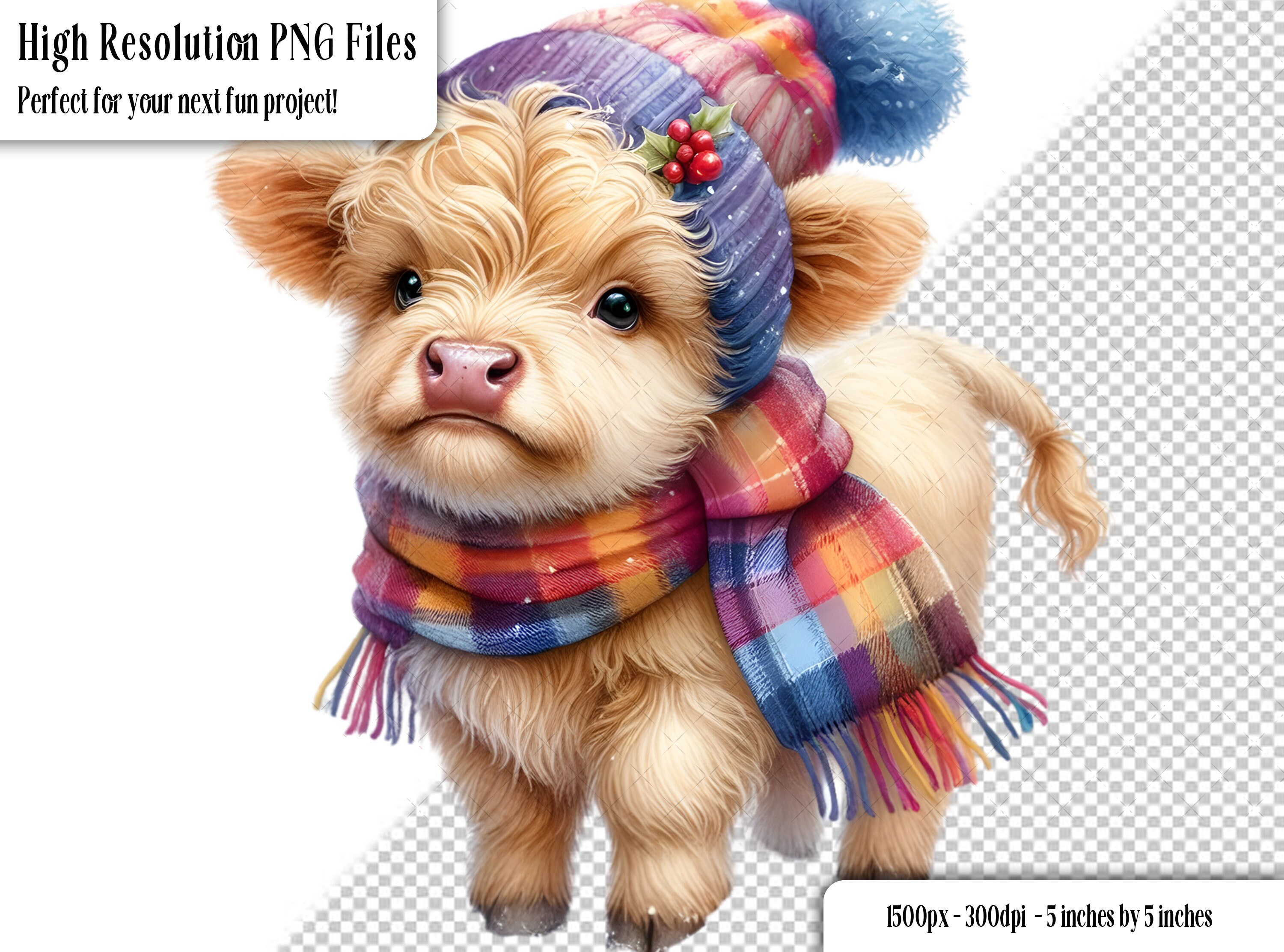 36 Cute Seasonal Highland Cow PNG Clip Art Bundle, Instant Digital ...
