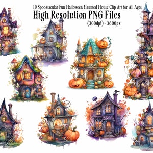 華やかなハロウィーンのカラフルなお化け屋敷のクリップアート - カード、招待状、プリント、スクラップブック、簡単なハロウィーンの装飾に最適な、非常に大きな PNG