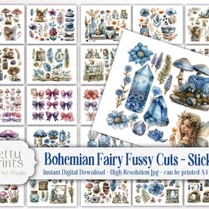 Boho-fee kieskeurig, afdrukbare ephemera, vintage boho-elementen, Pixie Junk-dagboek, Digi Scrapbook, fantasy-kaarten maken Boho-stickers