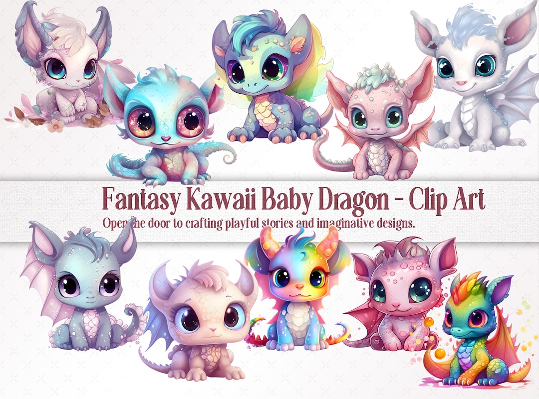 Rainbow Dragon Clip Art: Fantasy Kawaii PNG Baby Dragons for Junk ...