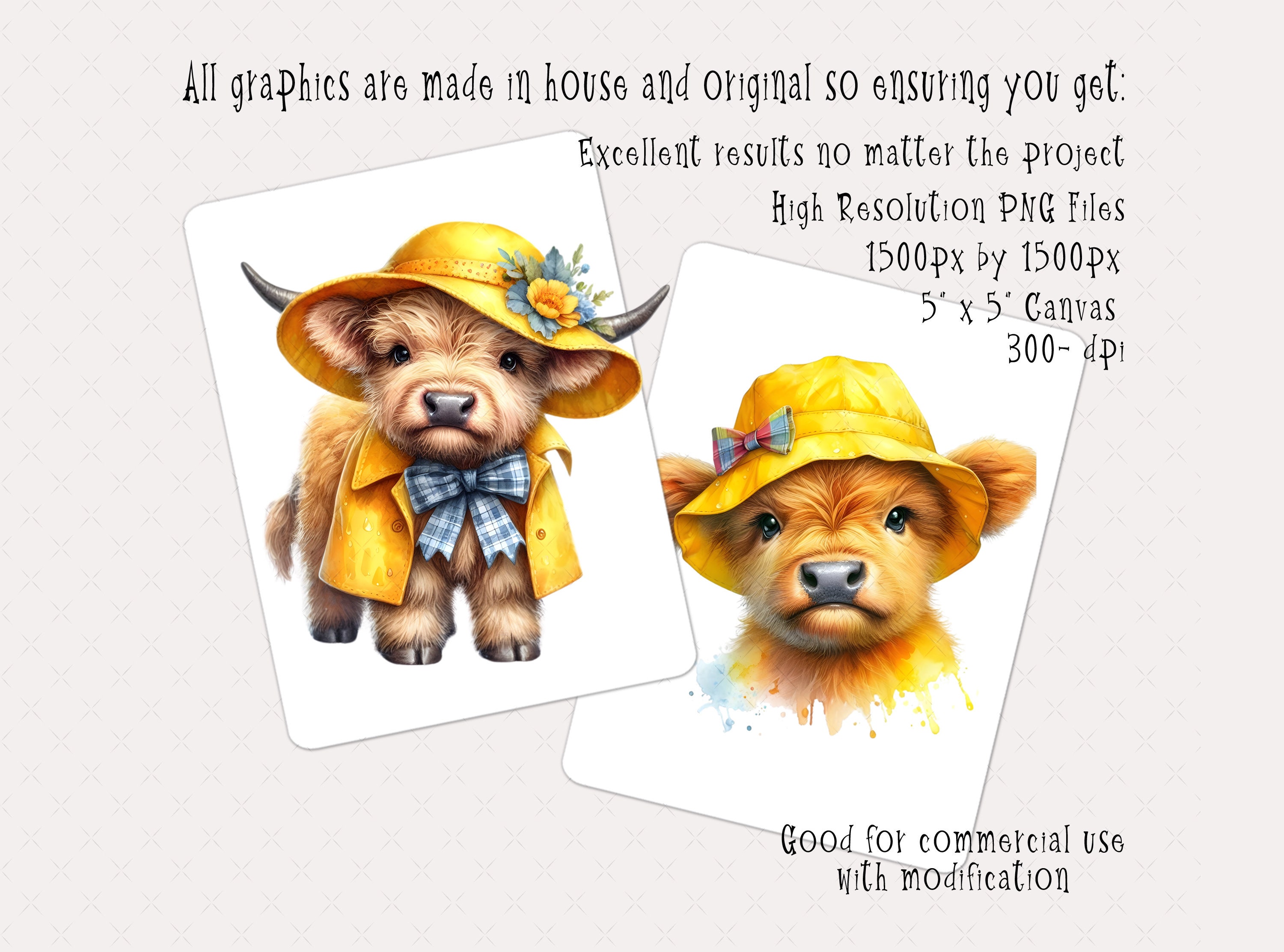 36 Cute Seasonal Highland Cow PNG Clip Art Bundle, Instant Printable ...