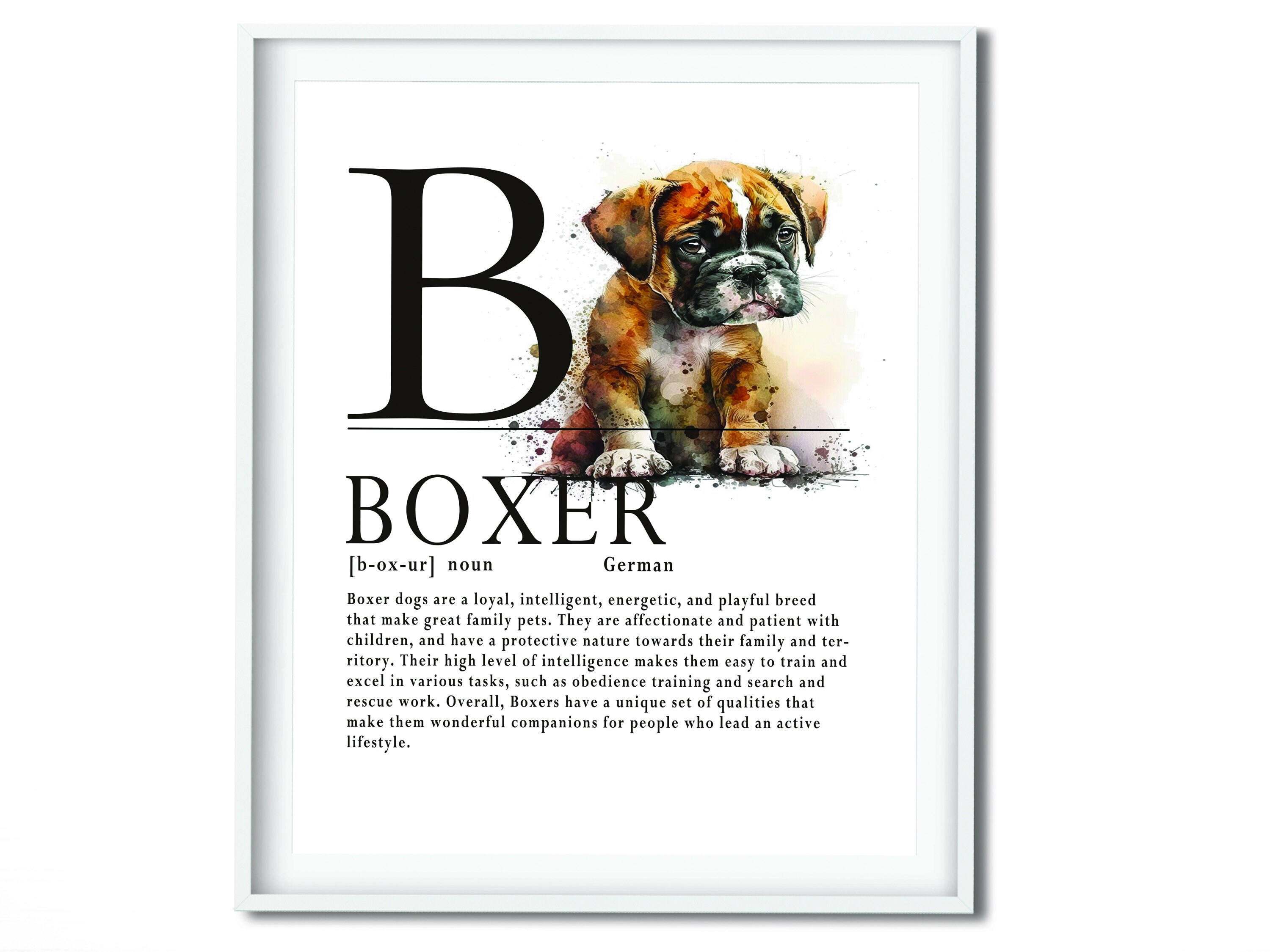 Boxer Dog Definition Art Print Loyalty Intelligence Etsy