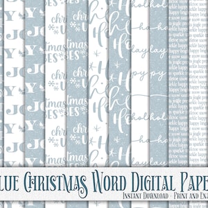 14 Blaue Weihnachten Junk Journal Scrapbook Collage Digitale Papiere, Blaue Festliche Wort Kunst Journal Scrapbook Printable 12 in Urlaub Kraftpapier