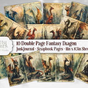 Fantasy Dragons Junk Journal, Magical Medieval Scrapbook Pages, Fantasy Collage Printable Paper Craft, Dungeons and Dragons Digital Pack