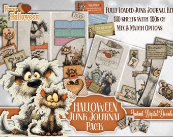Halloween Quirky Critters Junk Journal: 140 Cohesive Sheets, Pages, Ephemera, Tags, labels and so much more! Download - Print - Create