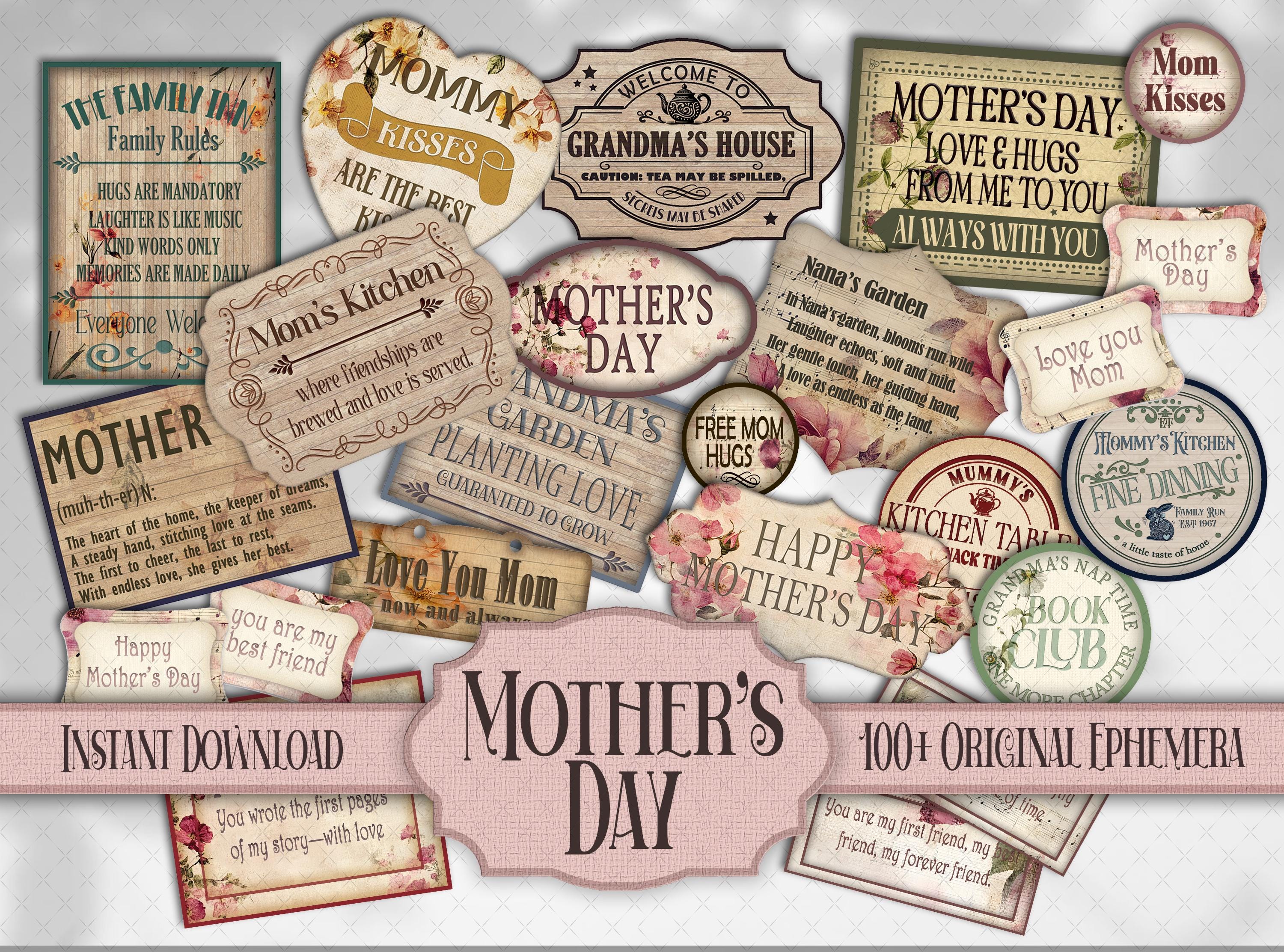 Mothers Day Ephemera Signs & Labels: Vintage Junk Journal Scrapbook ...