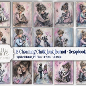 Ich liebe Dich Digitales Papier - Junk Journal - Scrapbook Seiten - Sofortiger Download Druckbare Sheets, Mein Bester Freund Collage, Katze und Hund Liebe Dich