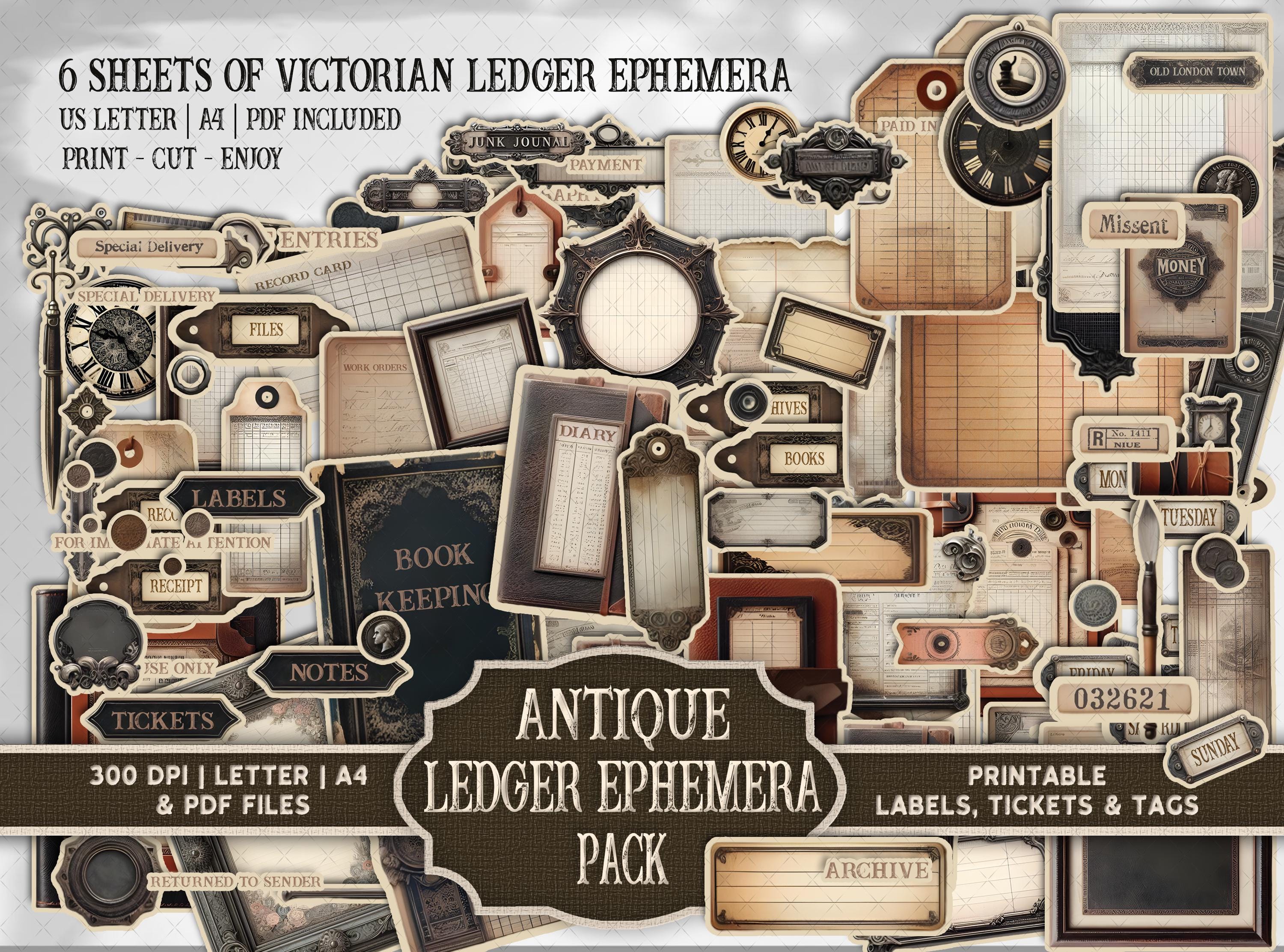 Antique Ledger Ephemera Cluster Pack: Printable Victorian Office ...
