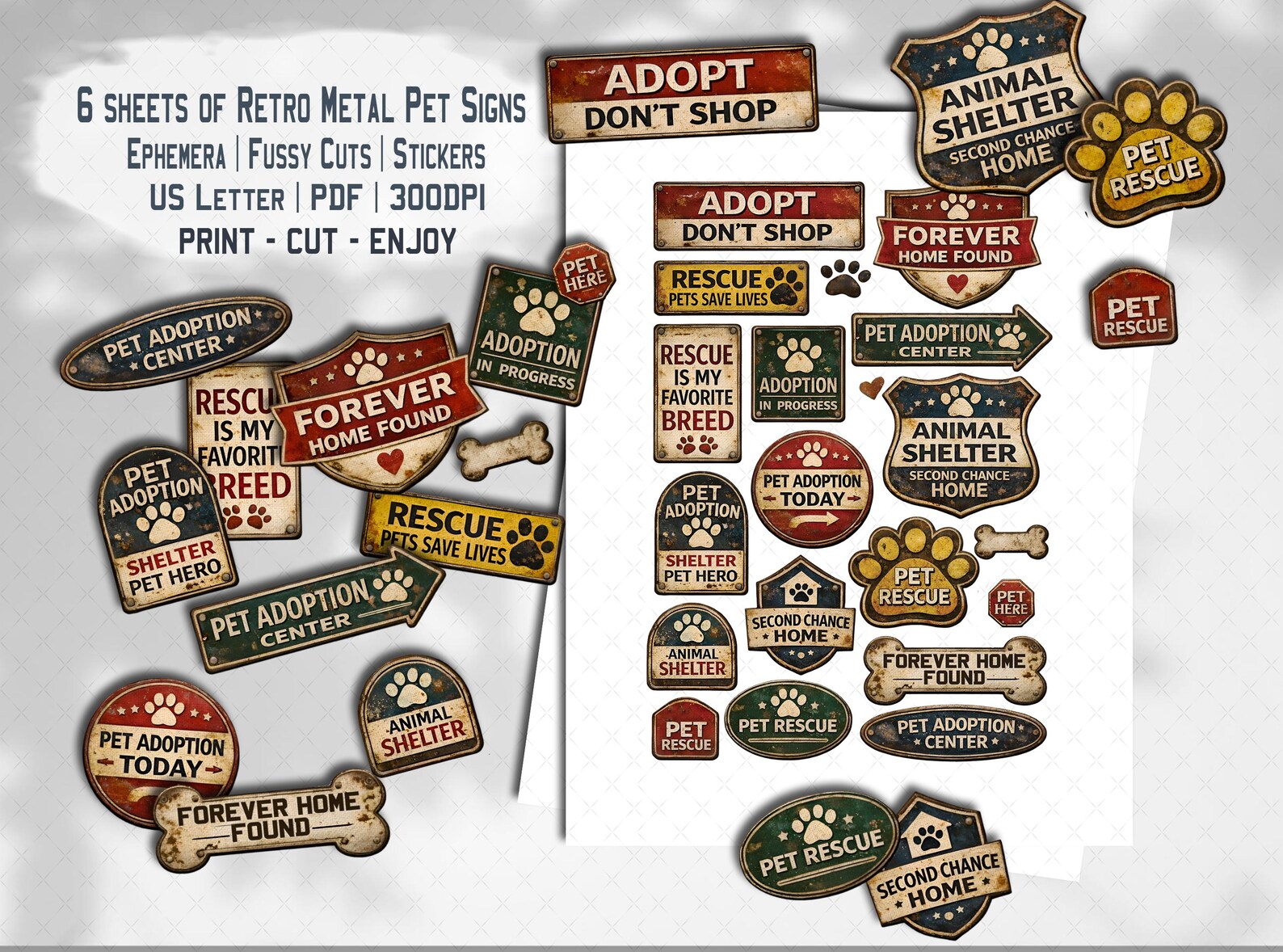 Retro Pet Tag Ephemera Signs: Pet Rescue Junk Journal - Scrapbook Fussy ...