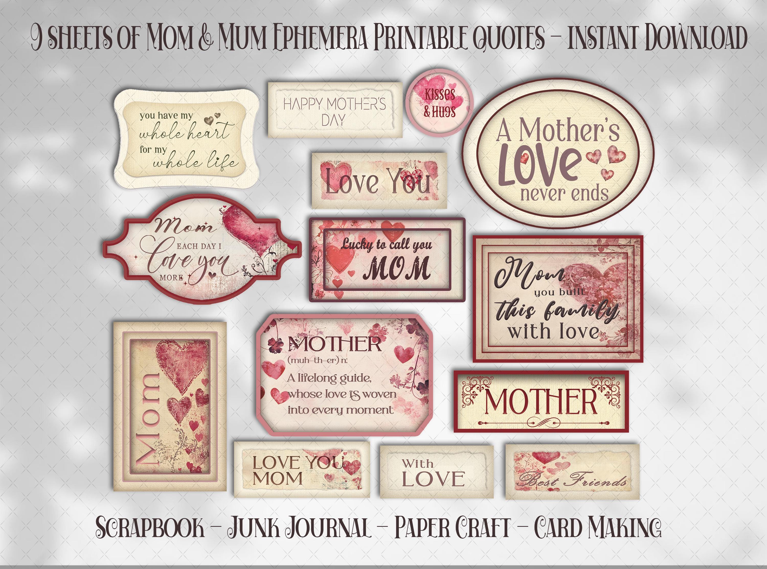Mothers Day Ephemera Signs & Labels: Vintage Junk Journal Scrapbook ...