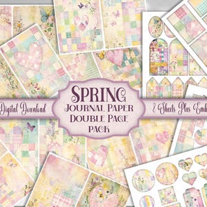 Pastell Shabby Chic Digitale Doppelseite Vintage Journal Papier Pack - 8 Patchwork Scrapbook Einsätze - Spring Crafts Liebe Herz Verzierungen