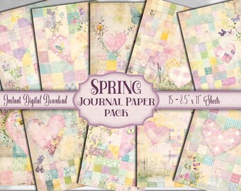 Papel Digital Xadrez Shabby Chic: Fundos de Diário Pastel Junk (Download Digital)