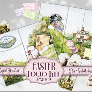 Oster Folio Kit 2 - Junk Journal Druckbare Osterei Ephemera, Kartenherstellung, Portfolio, Basteleinsatz, Digitale Scrapbook Verzierungen