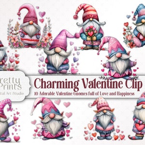Valentine Gnome Pink Illustrations, Printable Download, Love Heart Scandinavian Gonk PNG, Junk Journal Scrapbook Craft supplies, Card Making