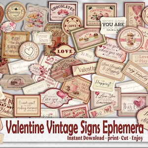 Vintage Love Signs Labels, Romance Ephemera, Valentine Junk Journal Embellishment Word Tags, Shabby Chic Printable Digital Scrapbook Craft