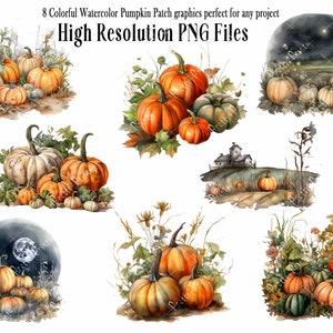 8 Clip Art perfette per la zucca del Ringraziamento - Grafica stampabile autunnale per biglietti, inviti, stampe, album, diari, Halloween