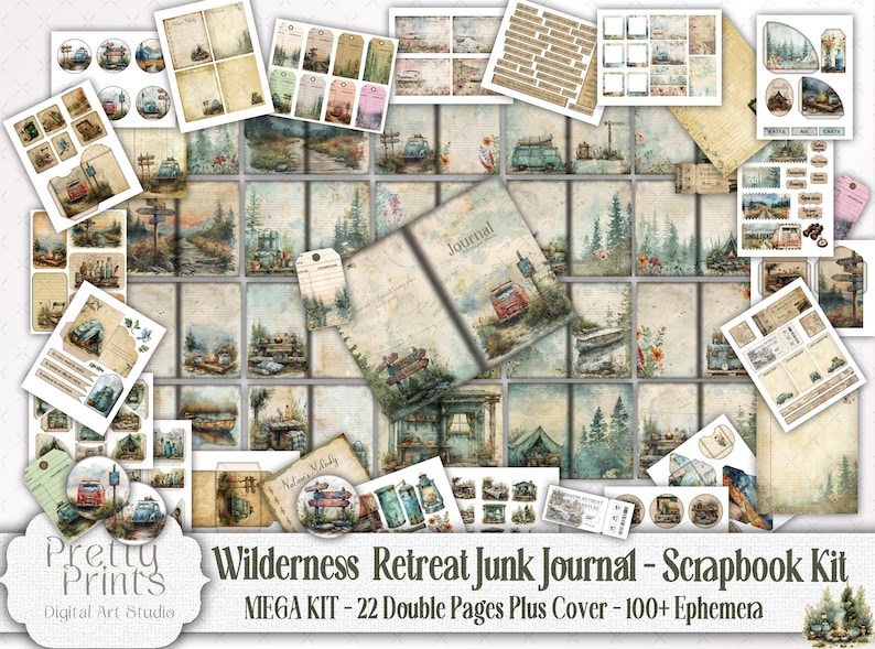 Wilderness Retreat Adventure Junk Journal Pack: Nature Forest Scrapbook ...