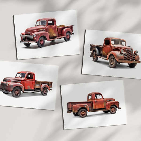 Red Patina Pickup Truck PNGs: Digital Images for Cards, Invitations, Prints, Scrapbooking, Journaling, Commercial Use, High resolution PNG
