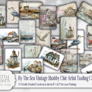 Coastal By The Sea Journal Kartenset, Hafenstadt, Vintage Urlaub, Ocean ATC, Scrapbook Ephemera Kit, Fischerboote, nostalgisches Sea Life