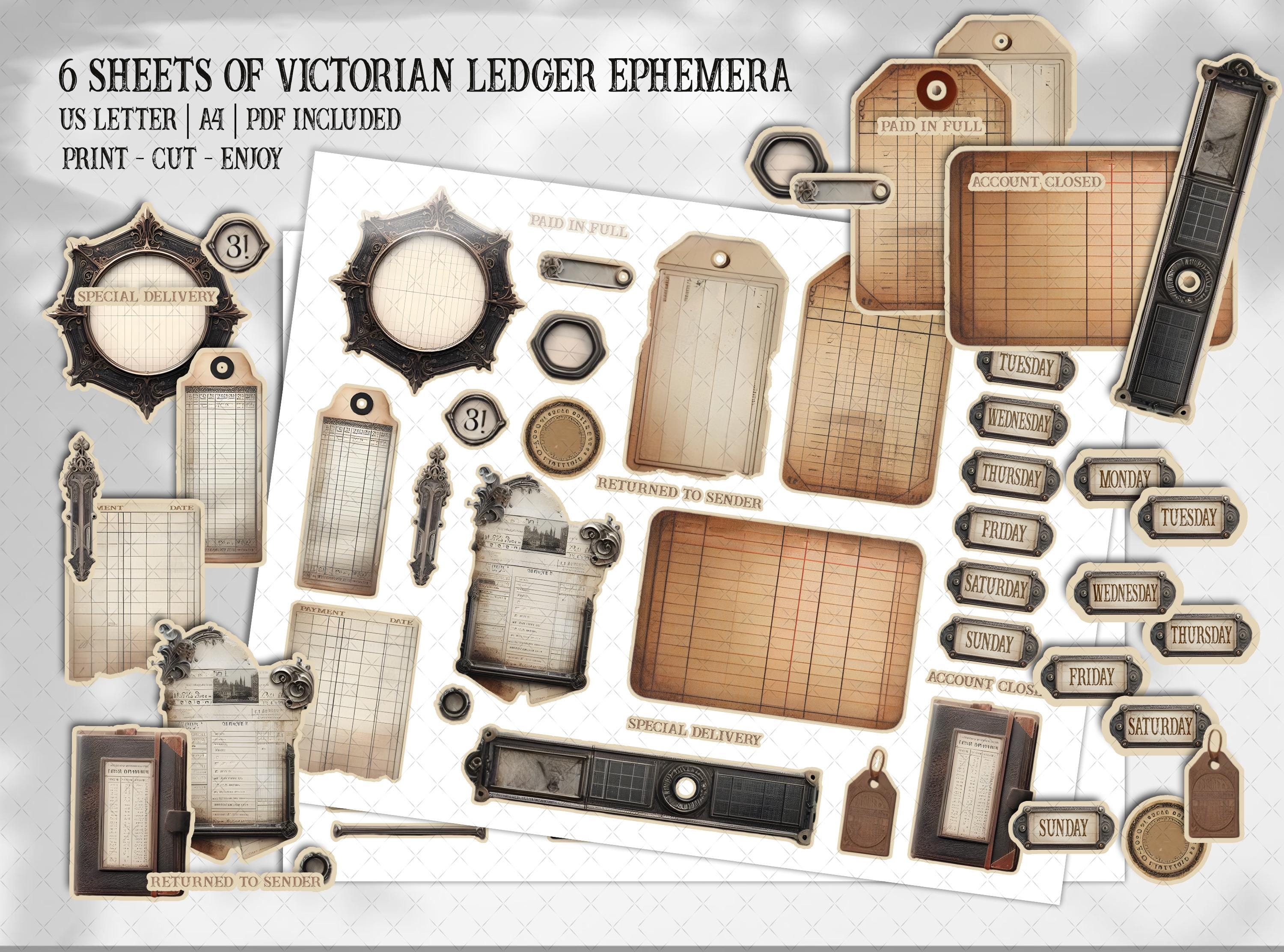 Antique Ledger Ephemera Cluster Pack: Printable Victorian Office ...