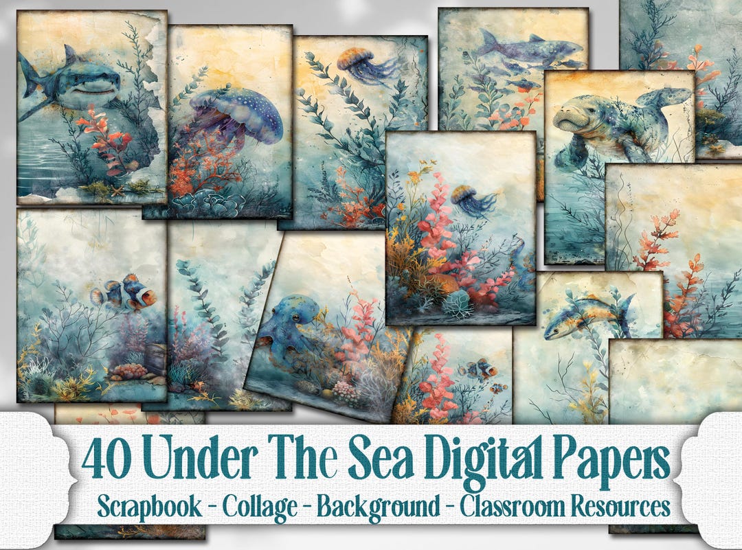Under the Sea Digital Paper Ocean Life Journal Scrapbook Background ...