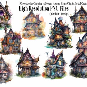 素晴らしいハロウィーンの幽霊屋敷のクリップアート - カード、招待状、プリント、スクラップブック、簡単なハロウィーンの装飾に最適な、非常に大きな PNG