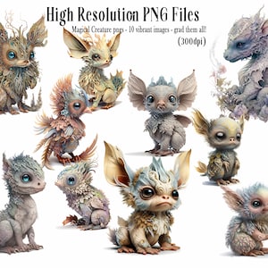 Magical Fantasy Creatures Images PNG - Prints, Card Making, Digital Scrapbook, Junk Journal Supply,  Enchanted Mythical Animals Clip Art