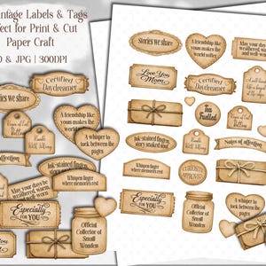 Vintage Sepia Collection of Meaningful Words, Quotes and Phrases to tuck away and add a touch of whimsy to your junk journal, scrapbook or creative paper projects. 
Printable Ephemera pack for Card making, Collage, and Clusters. Vintage-inspired tickets, stubs, tags, and various Shabby-style labels, fussy cuts, embellishments - Perfect for crafting and print and cut projects.