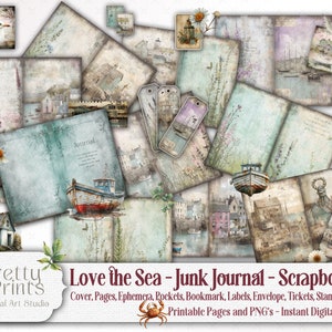 Coastal Holiday Town By The Sea Vintage Junk Journal Kit, Scrapbook Ocean fishing village Craft Supplies, Shabby Chic Ephemera Seaside Paper