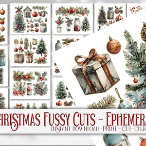 Mega feestelijke feestdagen kieskeurige snitten, ephemera kerst, stickers, collagevellen, afdrukbare ongewenste dagboeken download, knutselideeën, kaarten maken