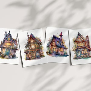 Fantaisie magique fée folklorique maison de la sorcière Halloween PNG, fabrication de cartes, impressions, scrapbooking numérique, autocollants pour journal indésirable, objets d'artisanat éphémères