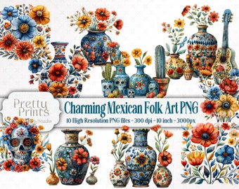 Mexican Hispanic Folk Art Illustration PNGs: Scrapbook Stickers, Sublimation, Ephemera, Card Making, Junk Journal - Digital Download