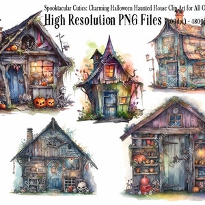 ハロウィーンの不気味なお化け屋敷 - 木の小屋 - クリップ アート - カード、招待状、プリント、スクラップブック、ジャーナリング用の非常に大きな PNG